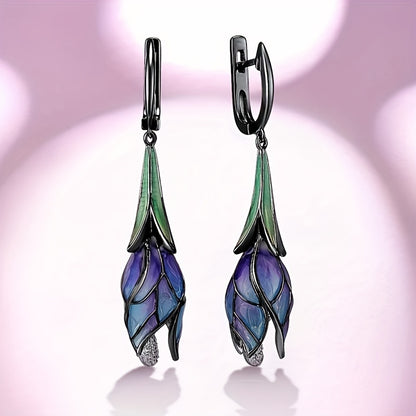 Bohemian Charm Pendant Earrings - Ladies Retro Floral Design, Galvanized Nickel Free Copper, Inlaid with Cubic Zirconia, Suitable for Parties and Daily Wear