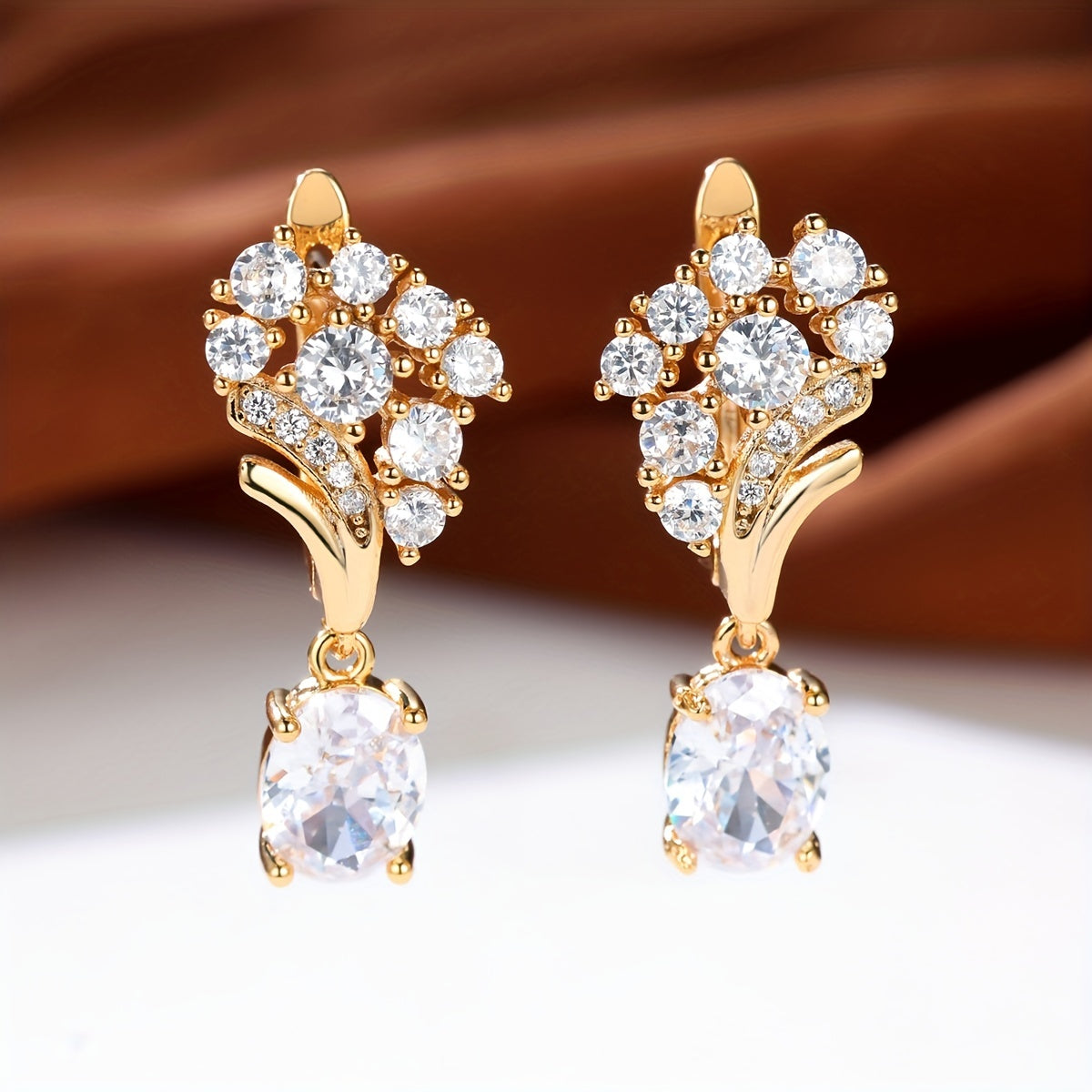 Oval Shiny Zirconia Decor Dangle Earrings Japanese / Korean Style Copper 18K Gold Plated Jewelry Daily Casual