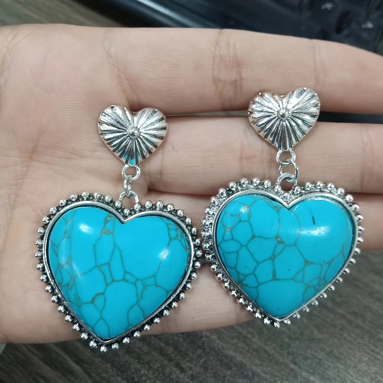 Independent Station Jewelry Western Peach Heart Red Turquoise Earrings Vintage Turquoise Love Earrings Valentine's Day