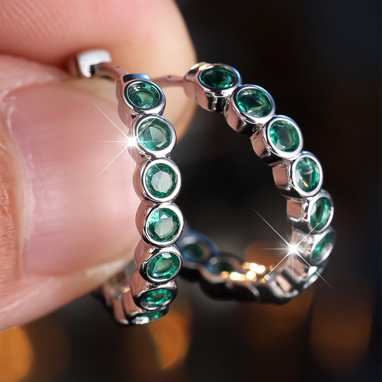 Luxury Ladies Halo Ring Earrings with Vivid Blue and Clear Cubic Zirconia - Elegant Copper Wedding Jewelry, Ideal Gift for Mom or Wife, Perfect for All Occasions, Small Ring Earrings