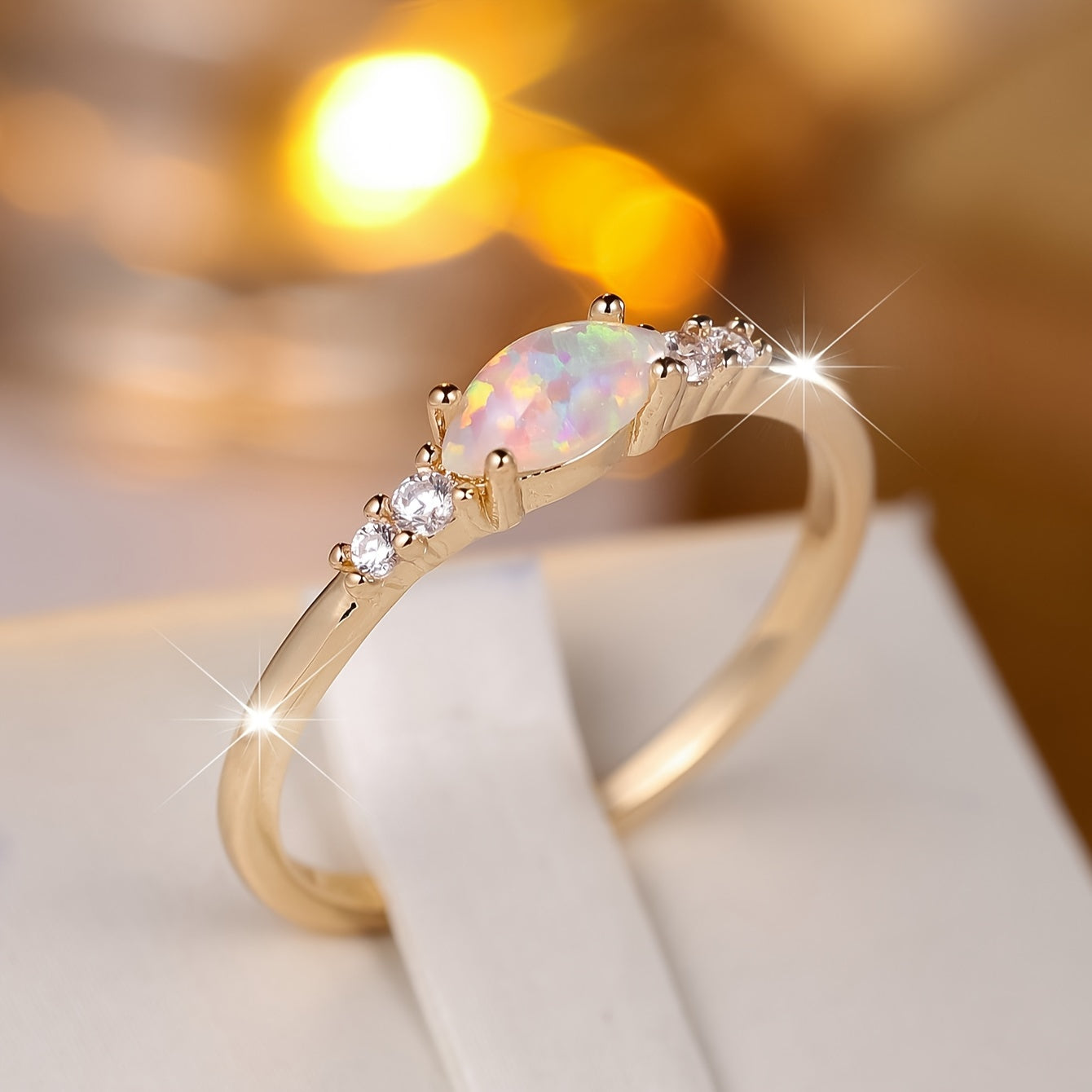 1 Elegant Bohemian Copper Ring with Synthetic Opal, Oval Cut Handmade Jewelry, Ladies Engagement Wedding Accessories, Four Seasons Versatile, Wedding Ring