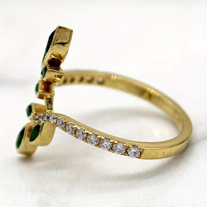 Ladies Fashion 18K Gold Plated Grandmother Green Leaf Ring - Perfect for Daily Wear and Party, Synthetic May Birthstone