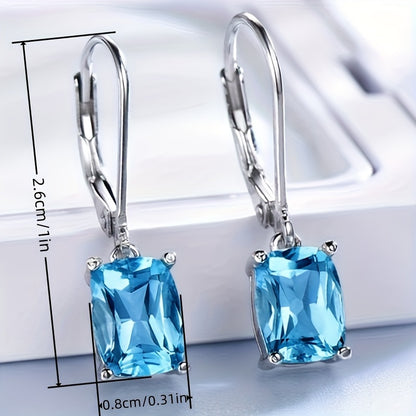 Blue zircon pendant, earrings, copper earrings, fashionable and elegant jewelry, women's trend gifts.