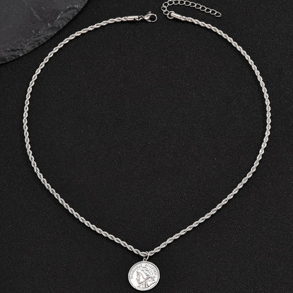 1 piece stainless steel coin head pendant necklace men