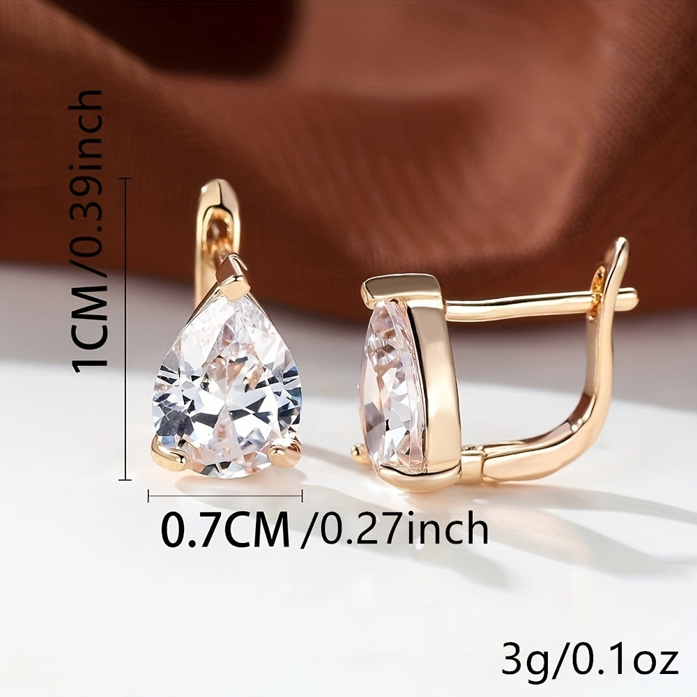 Elegant pear-shaped Zirconia clip earrings in white, pink, navy, black - perfect for weddings, Valentine's Day, Halloween and Christmas gifts, gems, jewelry