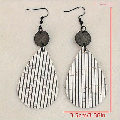 European and American simple and cool classic water drop-shaped printing black and white stripe splicing small log earrings
