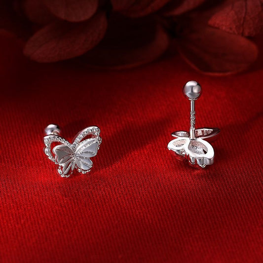 Silver butterfly earrings with S925 sterling silver stud earrings, hollow butterfly pattern, Women's fashion jewelry, earrings