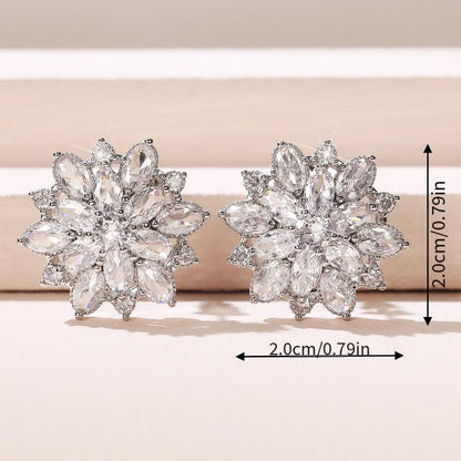 Elegant Bridal Flower Earrings with Sparkling Zirconia - Nickel Free Copper for Weddings and Special Occasions, April Birthstones, Four Seasons Wear, Wedding Accessories