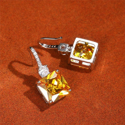 Exquisite Citrine Pendant 925 Silver Plated Hook Earrings Women's Bridal Wedding Jewelry