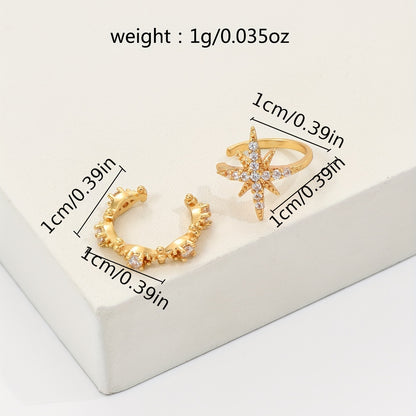 2-Piece Starlight Elegant Earring Set, Synthetic Cubic Zirconia, Copper Mini Ear Clips, Simple Style, Daily and Party Wear, Women's Anniversary Gift