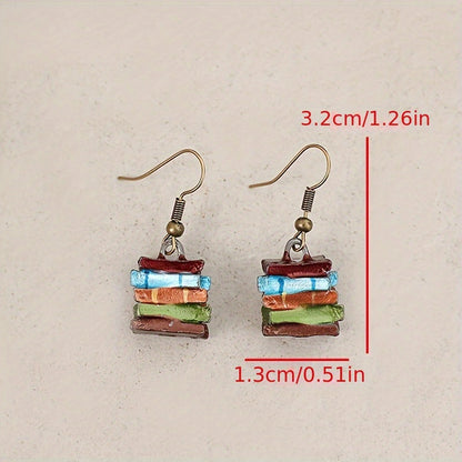 Bohemian Colored Book Pendant Earrings - Alloy, Iron Stud Earrings for Daily and Sports Wear