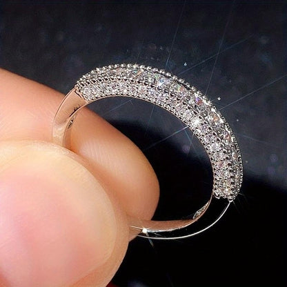 Ladies Ring 925 Silver Plated Miniature Zirconia Ring Bridal Romantic Wedding Eternal Jewelry Anniversary Gift