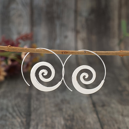 1 pair of retro minimalist geometric spiral round earrings, ethnic style retro minimalist round earrings, suitable for fashion accessories