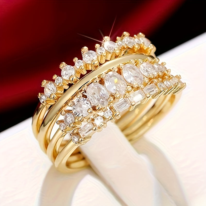 4 minimalist stacked rings 14k gold-plated full Zirconia engagement banquet decoration luxury jewelry