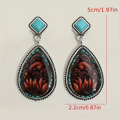 Antique drop-shaped sunflower-inlaid earrings, vintage bohemian fashion holiday earrings