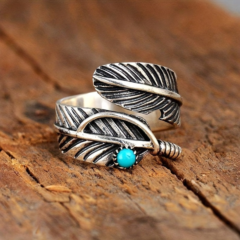 Vintage Feather Turquoise Open Ring Jewelry