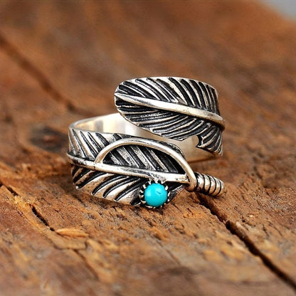 Vintage Feather Turquoise Open Ring Jewelry