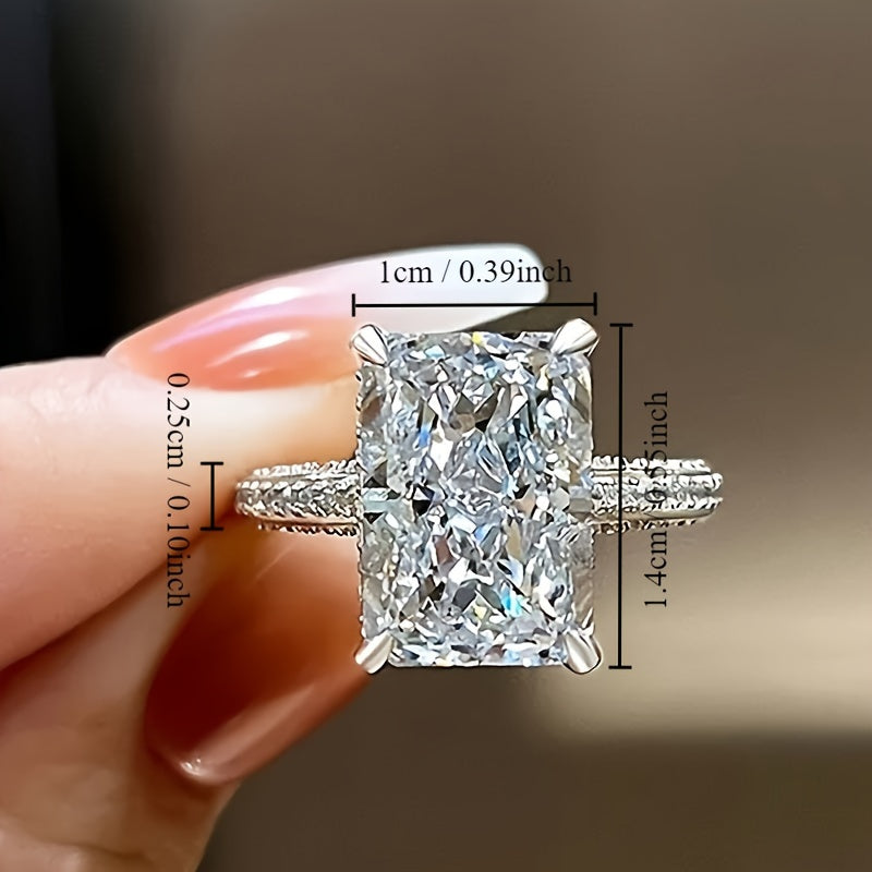 Elegant promise ring set with sparkling Zirconia, rectangular shape, engagement/wedding ring, dinner party decoration, symbol of beauty and elegance