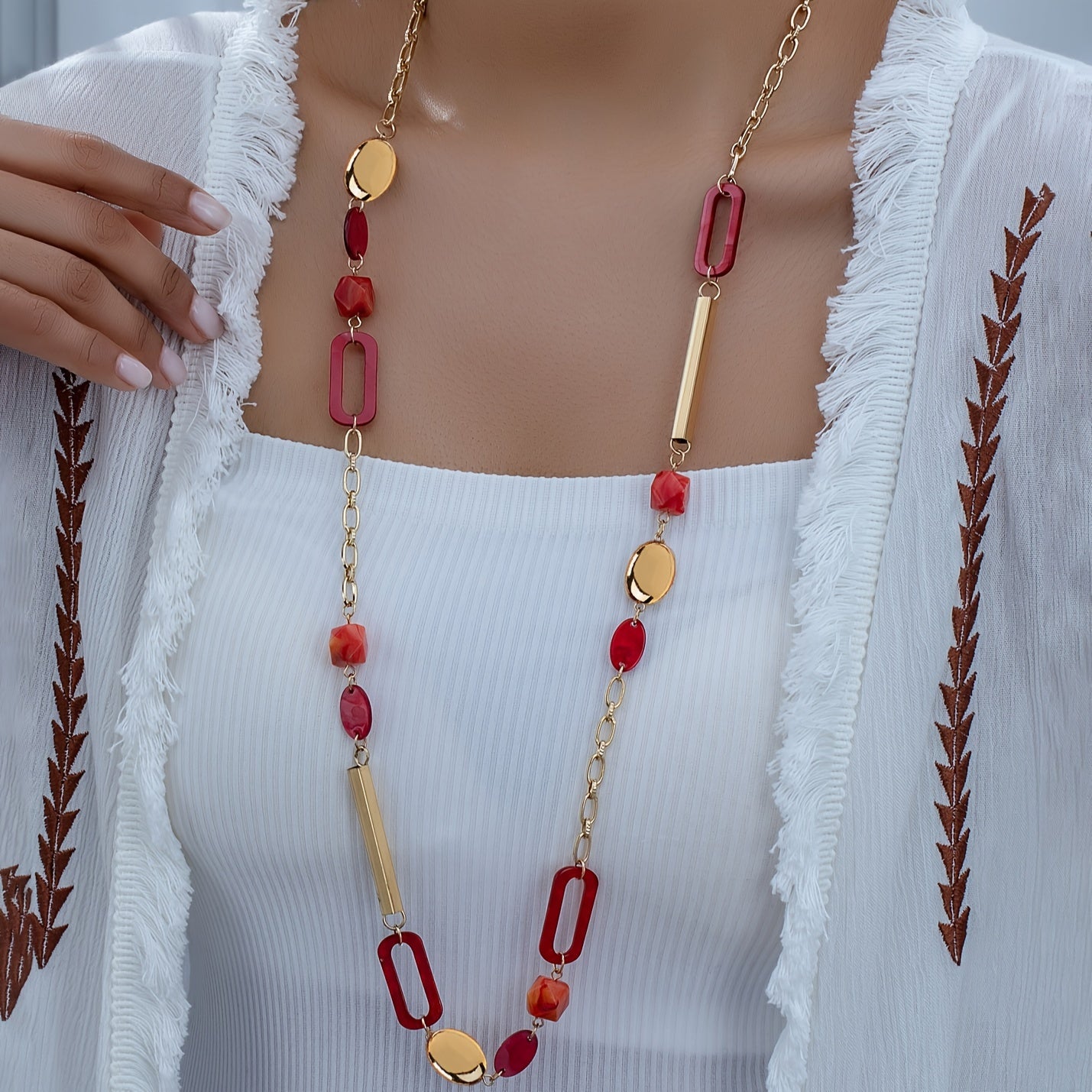 Bohemian Gold Plated Geometric Combination Long Necklace Sweater Chain