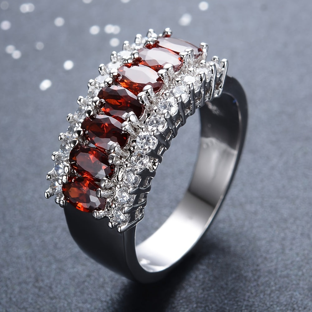 A Delicate Crystal Pomegranate Red Zircon Ladies Gift Luxury Dating Wedding Decorative Jewelry Single Ring Banquet Party Ring