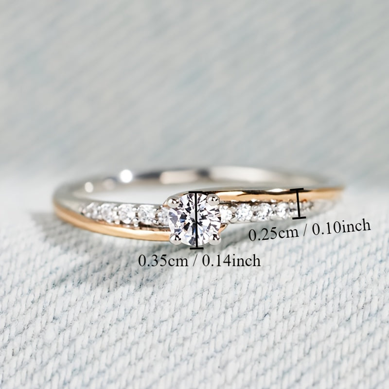 Exquisite commitment ring set with sparkling Zirconia, symbolizing beauty and elegance, engagement/wedding ring, replica of luxury jewelry