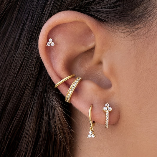 7-Piece Miniature Vintage Copper Clip Earrings Set - Lightweight, Zirconia Set, Minimalist Style Ladies Jewelry Gift - The Perfect Accessory for Any Occasion