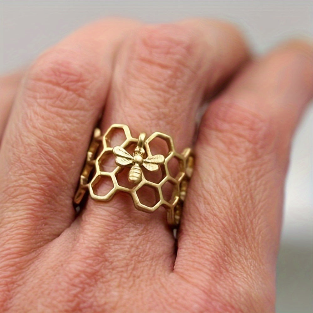 Honeycomb Bee Ring, Geometric Finger Accessories