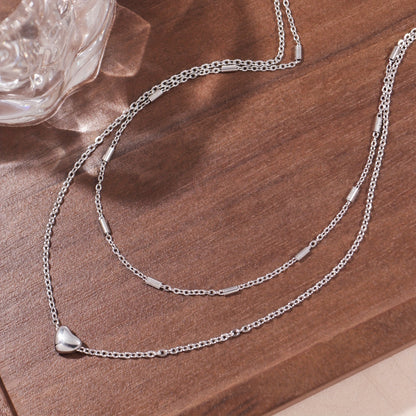 Unruly Minimalist Stainless Steel Heart Pendant Double Necklace, Ladies Party Jewelry Accessories