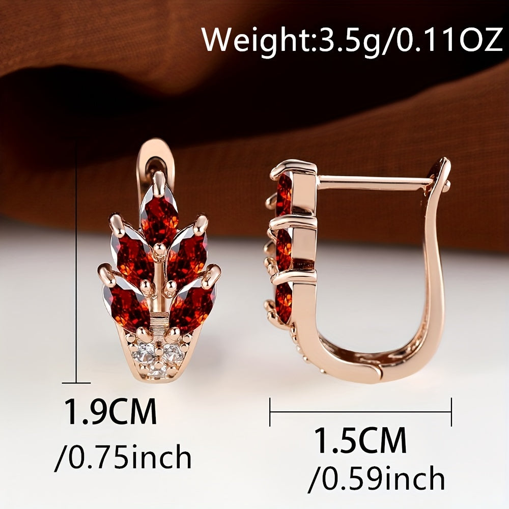 A Pair of Fashion Ladies Leaf Flower Stud Earrings Marcais Cut Red Blue Purple Stone Stud Earrings Jewelry Bridal Wedding Gifts Jewelry Dress Up