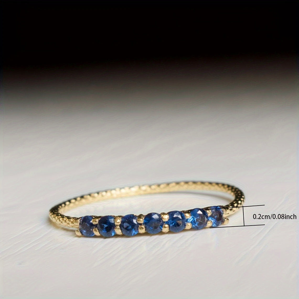 Chic Promise Ring Paved A Row Of Blue Gemstone 18k Gold Plated Perfect Anniversary / Birthday Gift For Your Love Also Match Daily Outfits
