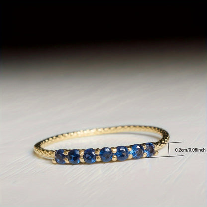 Chic Promise Ring Paved A Row Of Blue Gemstone 18k Gold Plated Perfect Anniversary / Birthday Gift For Your Love Also Match Daily Outfits