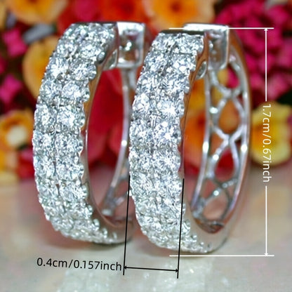 Ladies' Elegant Double Row Zirconia Round Earrings - Nickel-Free Copper, Perfect for Casual Attire and Parties