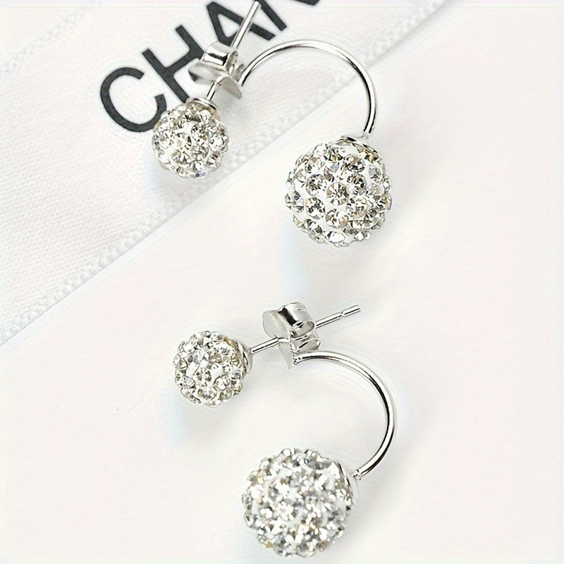 Elegant Double Flash Ball Earrings - Fashion Versatile, Synthetic Zircon, Handmade Ladies Alloy