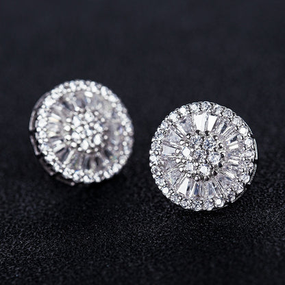 Elegant and luxurious 925 silver-plated white zircon stud earrings, women's exquisite jewelry