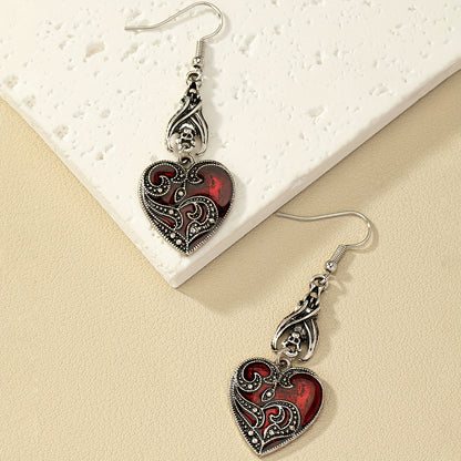 Bat Red Heart Design Pendant Earrings Vintage Gothic Zinc Alloy Jewelry Creative Women's Gifts Halloween Accessories