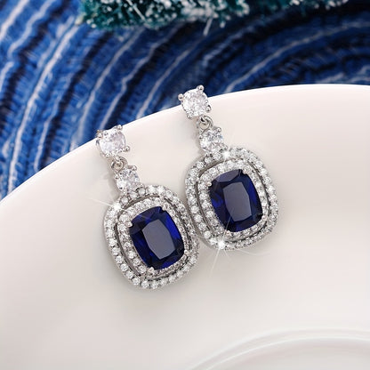 Gorgeous 925 Silver Plated Oval Cut Sapphire Pendant Earrings Microdense Crystal Side Stone Ladies Earrings Party Jewelry