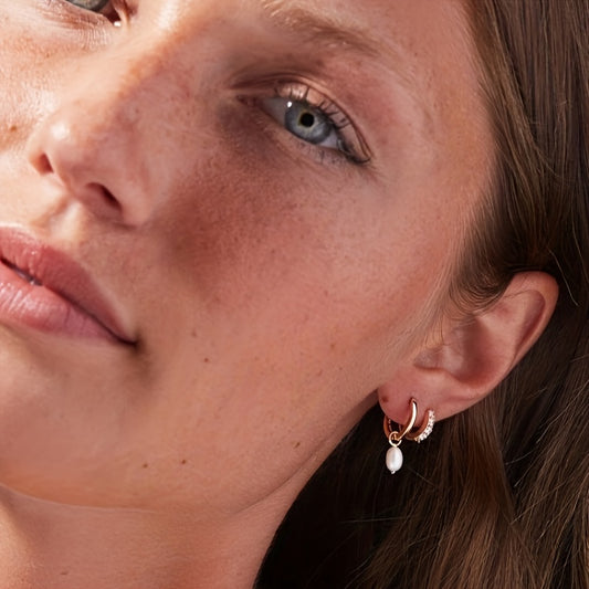 4pcs Exquisite Imitation Pearl Pendant with Micro-Zirconia Earrings Set, Pendant Ring Earrings, Women's Date Party Jewelry.