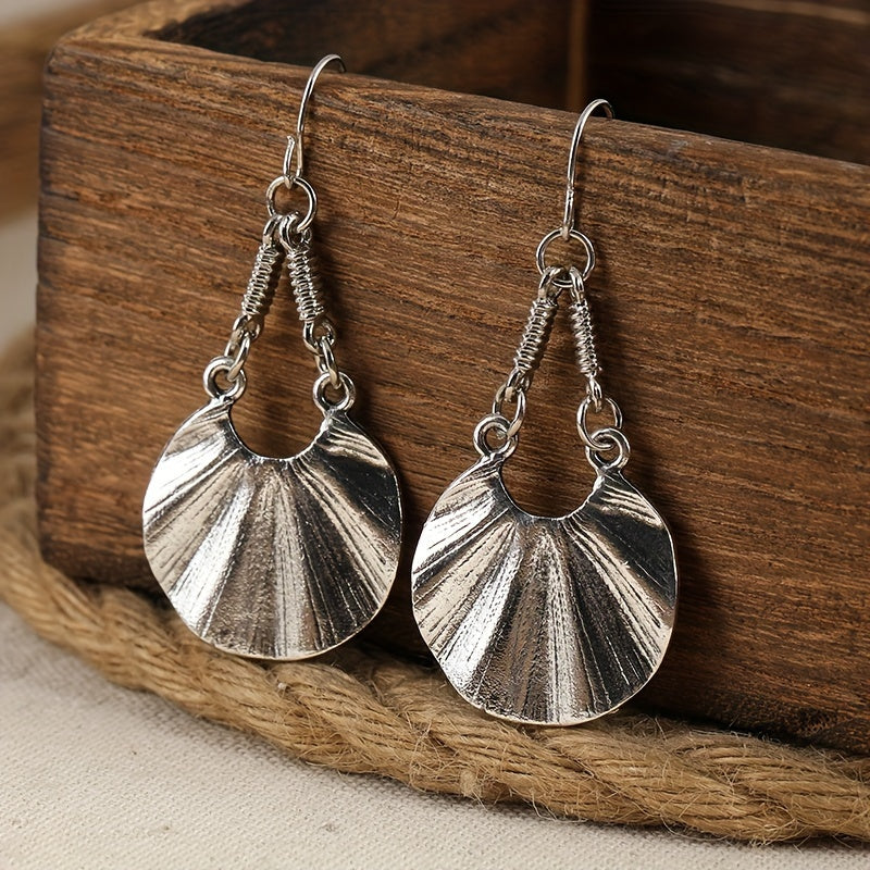 Vintage Round Pendant Earrings Vintage Bohemian Silver Plated Jewelry Fashion Ladies Gift