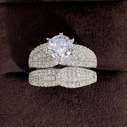 2 Pieces/Set 925 Silver Plated Bridal Wedding Zirconia Ring, Ladies Engagement Proposal Gift Jewelry