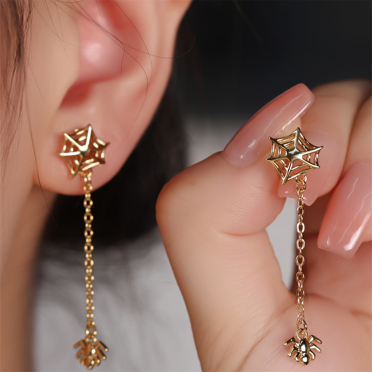 Tribal Gothic Spider Web Pendant Earrings, Copper Material, Unplated Finish, Versatile Design, Suitable for Gifts and Parties, Feather Free, Suitable for All Seasons