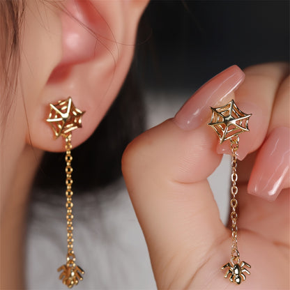 Tribal Gothic Spider Web Pendant Earrings, Copper Material, Unplated Finish, Versatile Design, Suitable for Gifts and Parties, Feather Free, Suitable for All Seasons