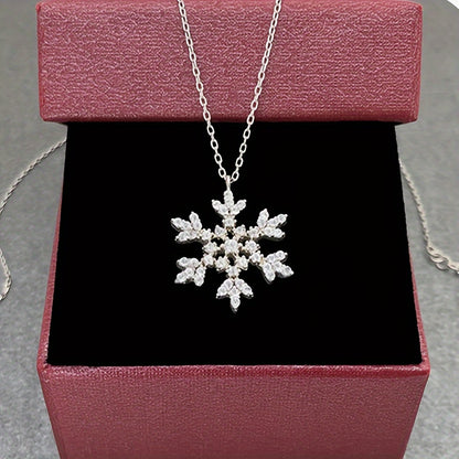 Elegant Snowflake Pendant Necklace with Sparkling Cubic Zirconia - Perfect for Christmas and Party, April Birthstone, Classic Sparkle Style