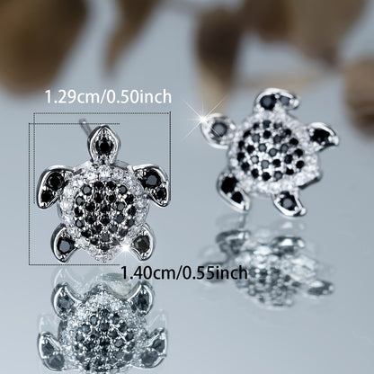 Ladies Vintage Bohemian Style Shine Cubic Zirconia Fashion Turtle Stud Earrings - Perfect for Weddings & Parties