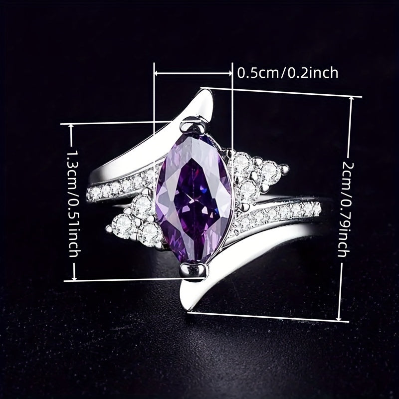 Elegant Bridal Engagement Ring with Horse's Eye Purple Synthetic Gemstone - Luxury Copper Wedding and Anniversary Gift