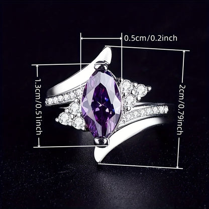 Elegant Bridal Engagement Ring with Horse's Eye Purple Synthetic Gemstone - Luxury Copper Wedding and Anniversary Gift