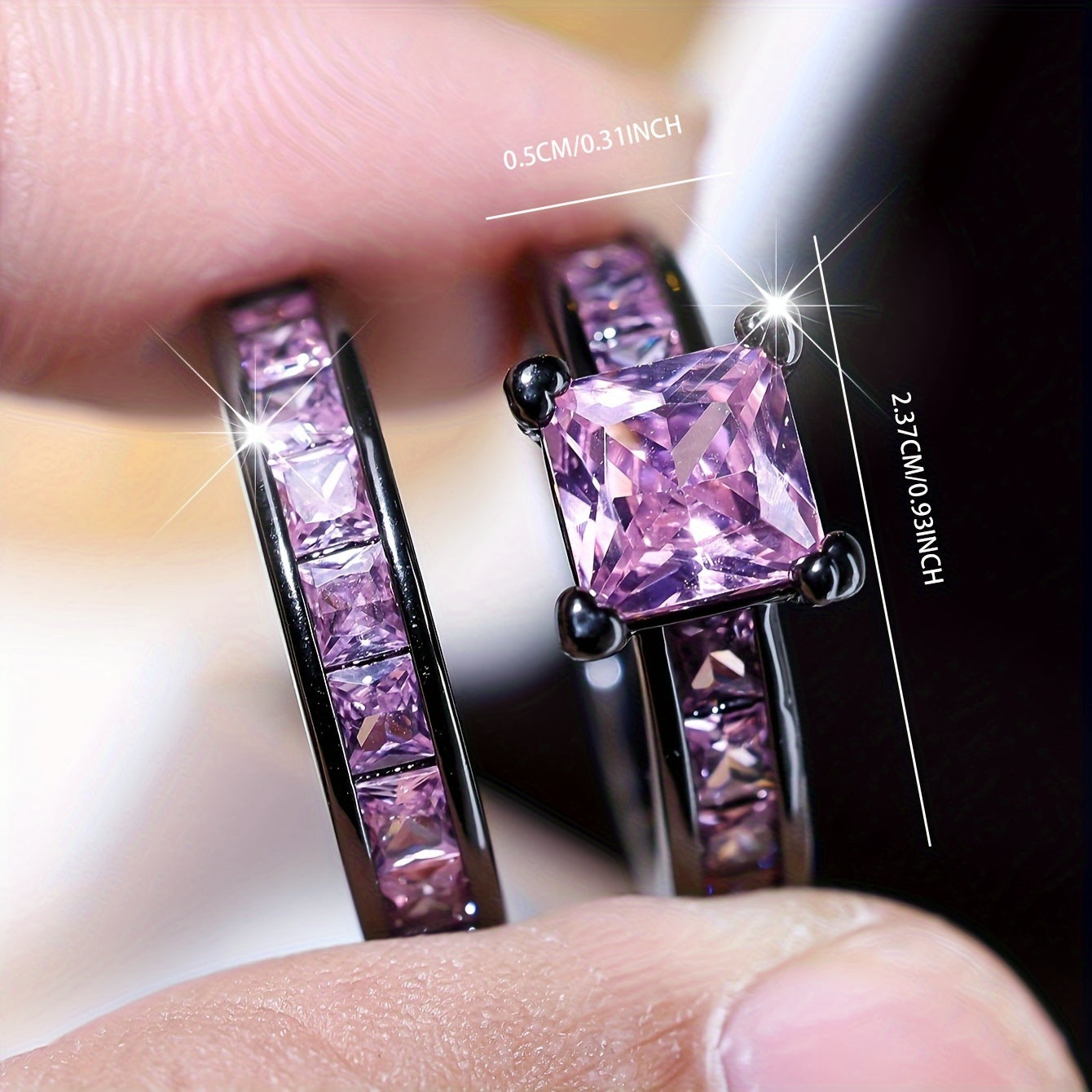 2Pcs Personalized Fashion Halloween Dark Wind Double Ring Women's Inlay Powder Synthetic Zircon Black Gold Plated Ring Accessories