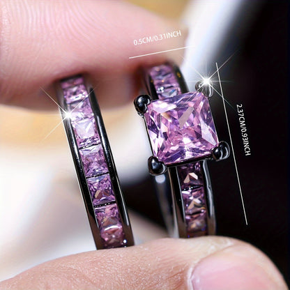 2Pcs Personalized Fashion Halloween Dark Wind Double Ring Women's Inlay Powder Synthetic Zircon Black Gold Plated Ring Accessories