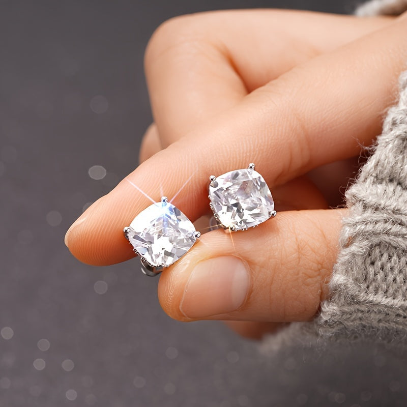 Elegant and simple style synthetic Zirconia stud earrings, suitable for women, April birthstone, copper bottom nickel plating, fashionable daily and holiday wear, Valentine's Day gift, suitable for all seasons