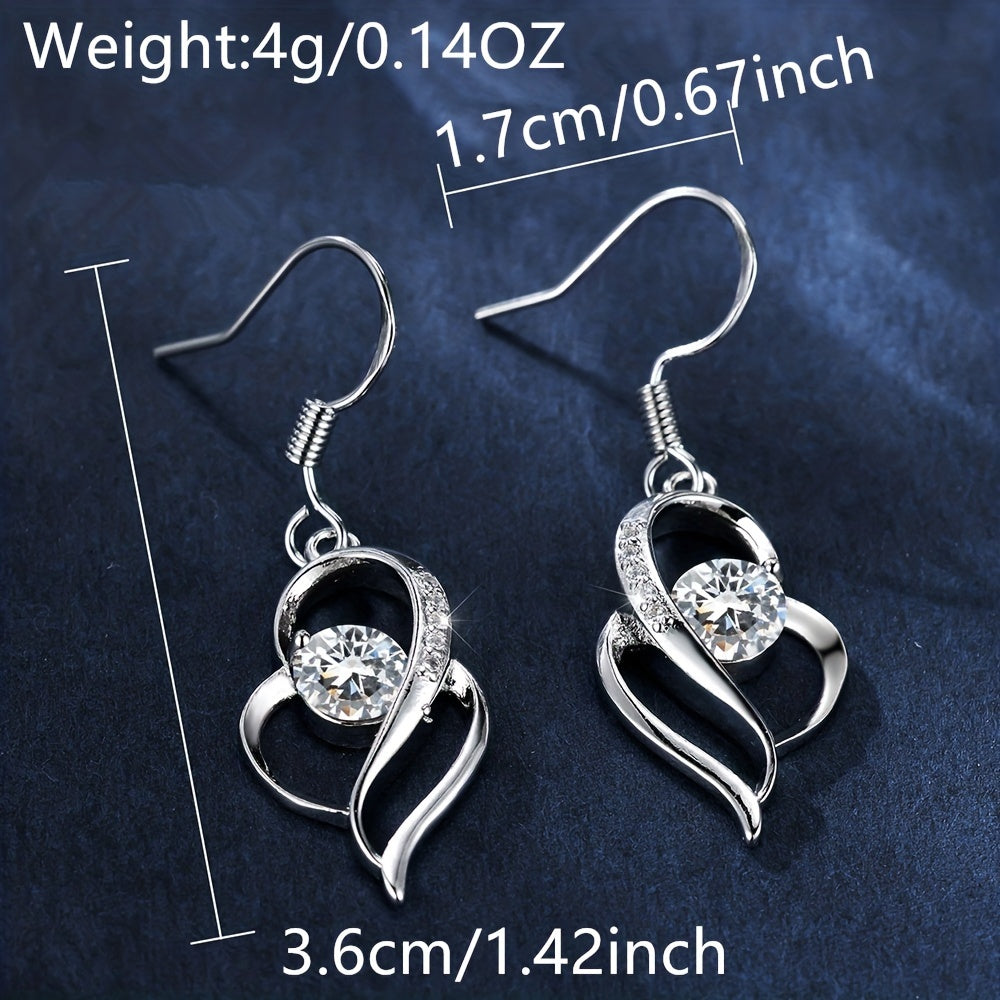 1 pair, elegant and classic style, silver irregular heart-shaped pendant earrings, inlaid with shiny colored round zircon, suitable for women, fashionable and exquisite daily wear accessories