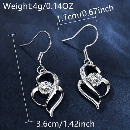 1 pair, elegant and classic style, silver irregular heart-shaped pendant earrings, inlaid with shiny colored round zircon, suitable for women, fashionable and exquisite daily wear accessories